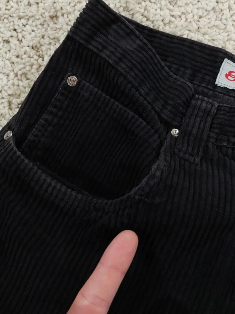 Vintage Anchor Blue Baggy Black Corduroy Y2k Skater Pants Faded Grunge. Sz 30x30